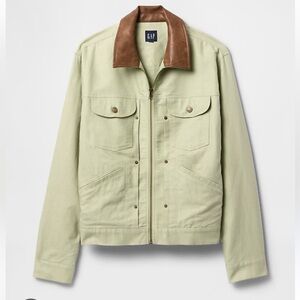 *NEW* Gap Unisex Linen Cotton Trucker Jacket in Gasoline Green
